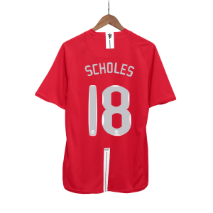 SCHOLES #18 Manchester United Retro Jersey Home Soccer Shirt 2007/08 - UCL Final