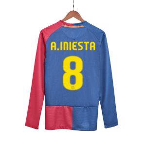 A.INIESTA #8 Barcelona Retro Jersey Home Long Sleeve Soccer Shirt 2008/09 - UCL Final